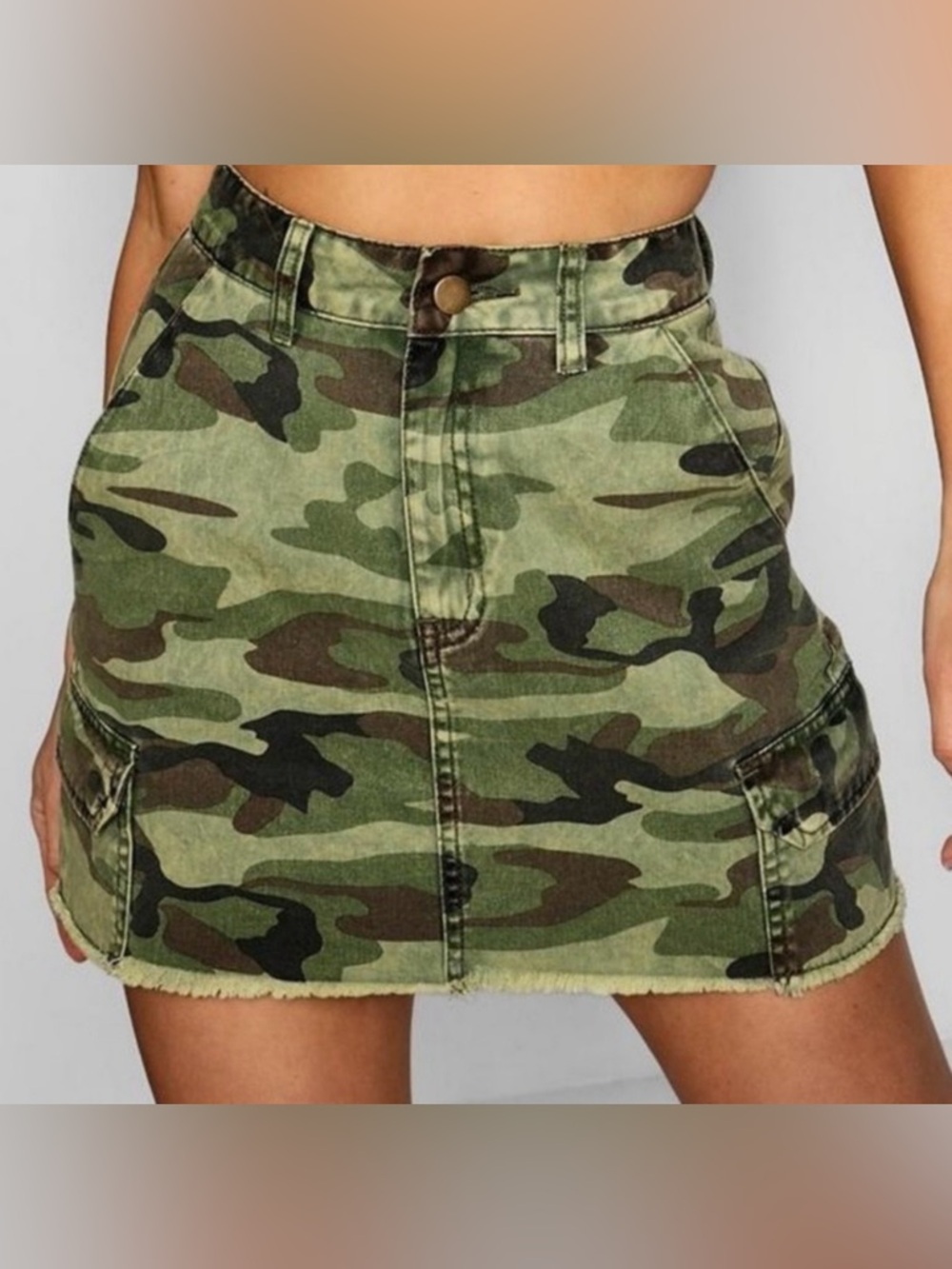 Boohoo Green Camo Denim Mini Skirt with Cargo Pockets